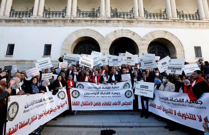FILE PHOTO: Tunisian judges protest in Tunis