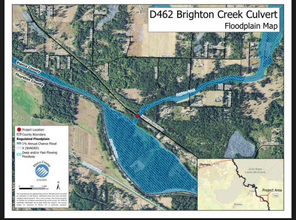 The Nisqually Indian Tribe is receiving $5.8 million to remove and replace a culvert that is completely blocking fish passage on Brighton Creek, a tributary of the Nisqually River, and to replace the Harts Lake Road South culvert on the Pierce County side of the river. The new channel-spanning culvert will allow threatened Puget Sound steelhead and Chinook salmon to reach high-quality habitat and will include a wildlife crossing.