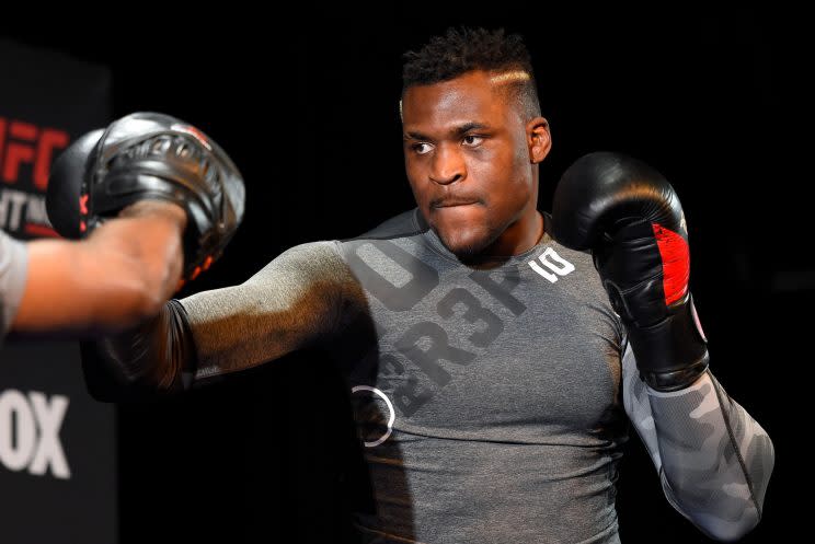 Once homeless, Francis Ngannou is now a highly regarded UFC heavyweight prospect. He fights Andrei Arlovski Saturday in Denver. (Josh Hedges/Getty Images)