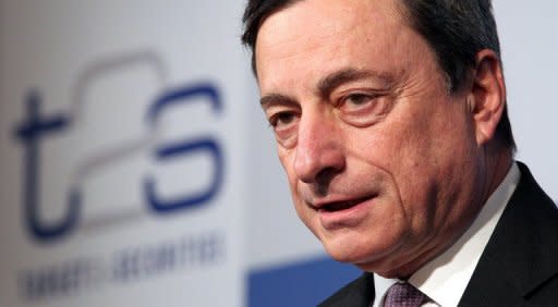 Mario Draghi, President of the European Central Bank (ECB), speaks in Germany on May 8. The IMF added its voice Thursday to calls led by Draghi to set up a centralised eurozone "banking union" complete with common backstops and guarantees