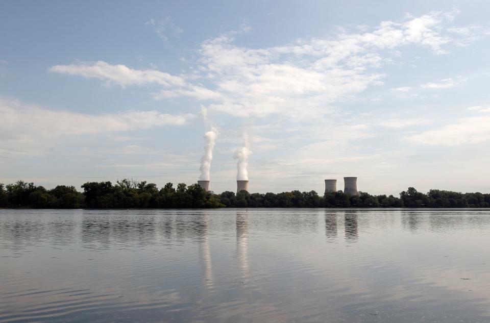 Looking from Goldsboro, Pa., on the York County side of the Susquehanna River, condensation streams from the cooling towers of Three Mile Island Island's Unit 1 during the last week of operation. The cooling towers of Unit 2 have been without steam since March 1979 after the most significant accident in U.S. commercial nuclear power plant history.