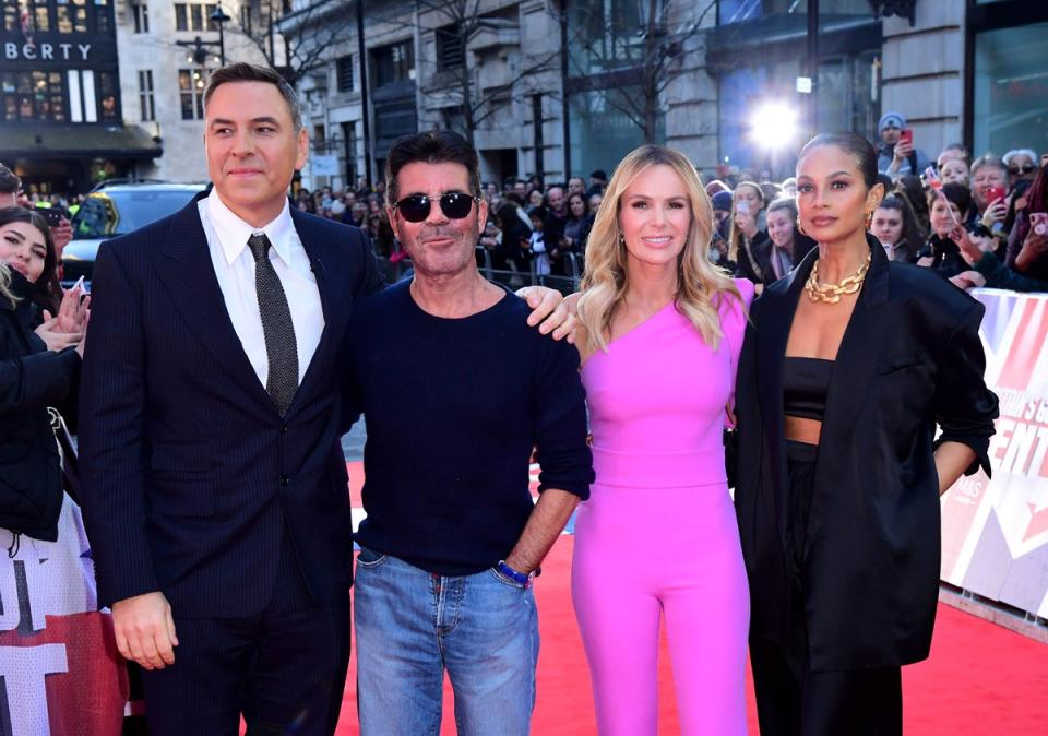 David Walliams pictured with fellow Britain’s Got Talent judges Simon Cowell, Amanda Holden and Alesha Dixon (PA)