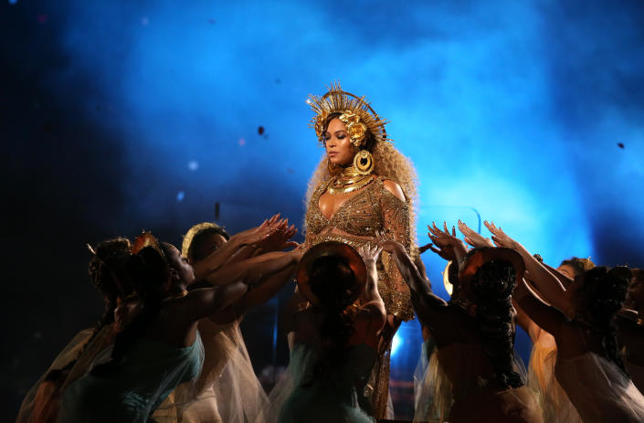 Beyonc&amp;eacute; performance at the 59th Annual Grammy Awards last year in Los Angeles incorporated imagery from African, Hindu and Roman goddesses.