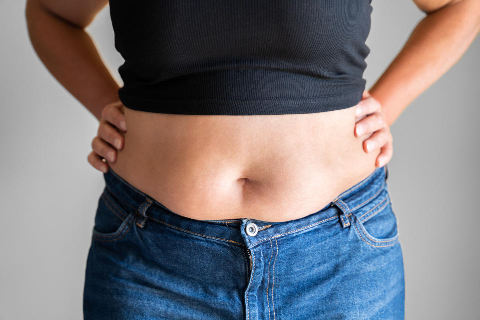 Fat Woman Belly Button And Body On Diet