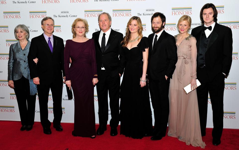 Maeve Kinkaid III, Harry Streep, Meryl Streep, Don Gummer, Grace Gummer, Henry Gummer, Mamie Gummer, and Ben Walker Davis arrive for the formal Artist's Dinner honoring the recipients of the 2011 Kennedy Center Honors hosted by United States Secretary of State Hillary Rodham Clinton at the U.S. Department of State December 3, 2011 in Washington, DC