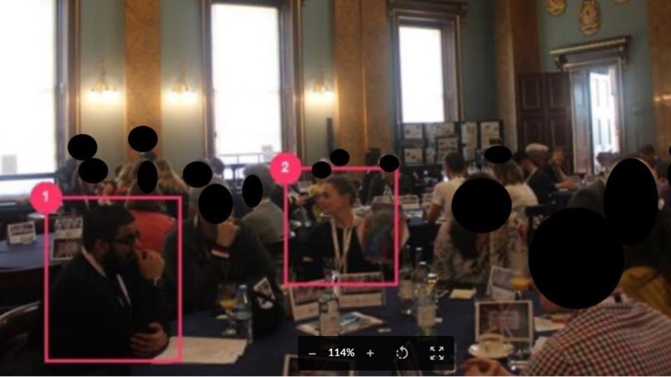 Usman Khan and his victim Saskia Jones are seen sharing a table at the event before the horror unfolded. (Met Police)