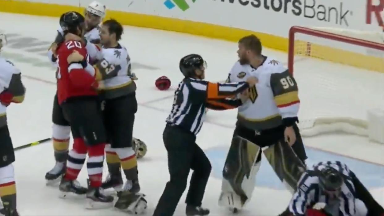 Golden Knights goalie Robin Lehner backed up his teammates against the Devils.