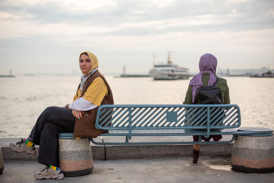 Seyma Çetin, 23, a Havle member and women’s rights activist, photographed in Istanbul in May. She says her headscarf is part of her political identity.<span class="copyright">Özge Sebzeci for the Fuller Project</span>