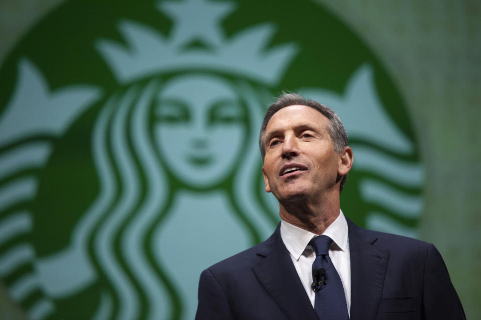 Starbucks CEO Howard Schultz speaks&nbsp;during the company's 2014 shareholders meeting in Seattle. (Photo: David Ryder / Reuters)