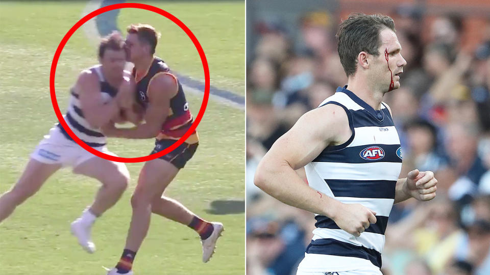 Pictured here, the Patrick Dangerfield bump that saw the Geelong veteran come under fire from fans.