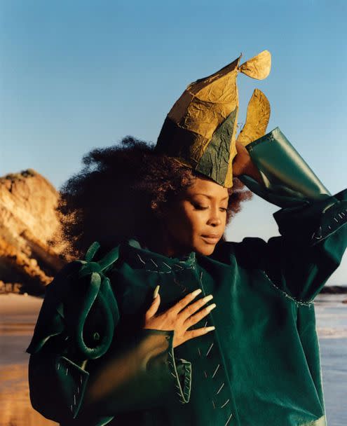 PHOTO: As the star of Vogue's February 2023 cover, Erykah Badu opens up about music, fashion, her work as a doula and what's next for her. (Courtesy of Vogue, photographed by Jamie Hawkesworth)