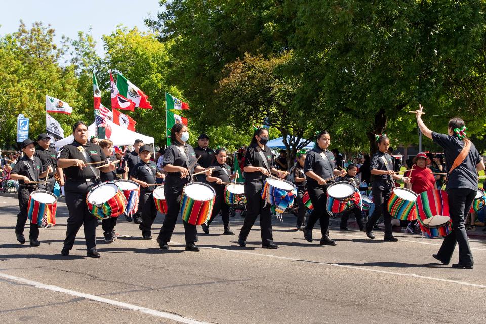 The Banda de Guerra of Stockton marches in the Cinco De Mayo Parade.