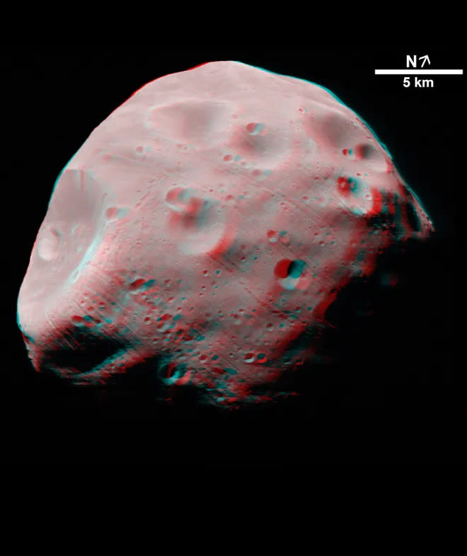 Fobos, uma das luas de Marte (Imagem: Reprodução/G. Neukum (FU Berlin) et al., Mars Express, DLR, ESA)