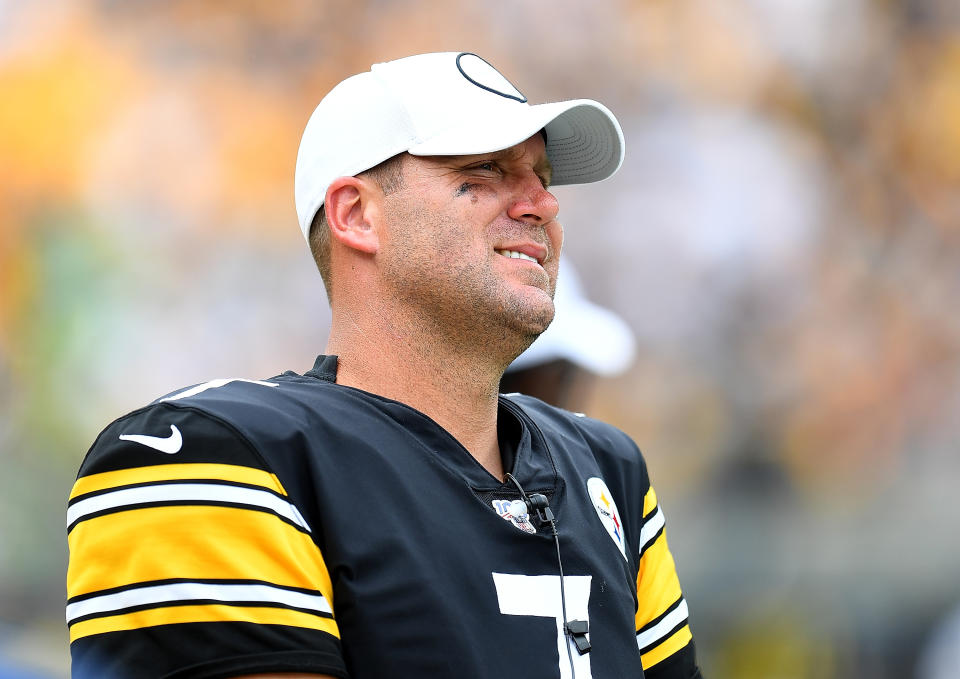 PITTSBURGH, PA - SEPTEMBER 15:  Ben Roethlisberger #7 of the Pittsburgh Steelers looks on during the fourth quarter after being injured against the Seattle Seahawks at Heinz Field on September 15, 2019 in Pittsburgh, Pennsylvania. (Photo by Joe Sargent/Getty Images)