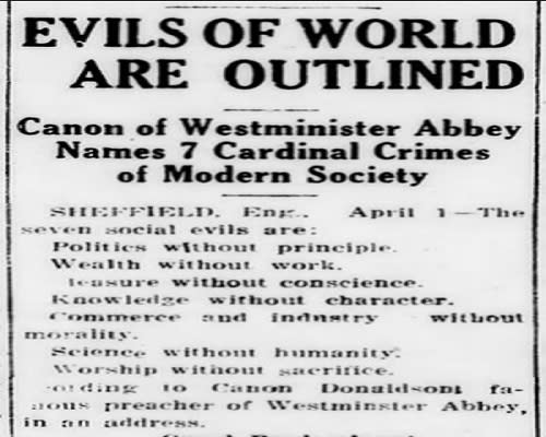 Lista con los siete pecados sociales del sacerdote anglicano Frederick Lewis Donaldson (imagen vía gr-assets)