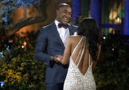 <p>Will and Rachel Lindsay on ABC’s <i>The Bachelorette</i>. <br>(Photo: Paul Hebert/ABC) </p>