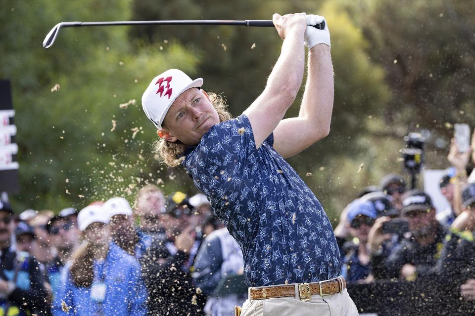 Captain Cameron Smith of Ripper GC hits his shot from the 14th tee during the first round of LIV Golf Adelaide at the Grange Golf Club Friday, April 26, 2024, in Adelaide, Australia. (LIV Golf via AP)