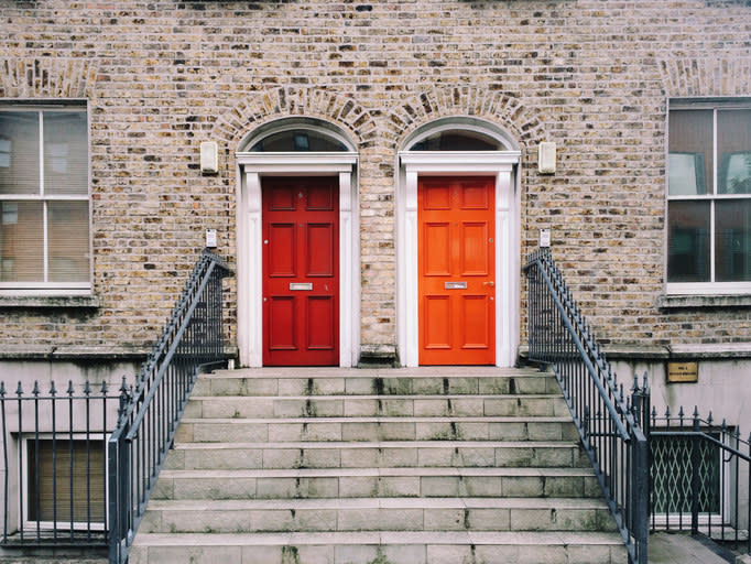 side-by-side doors of a town home