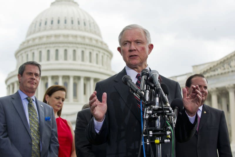 Sen. Jeff Sessions, D-Ala., speaks on Capitol Hill in Washington, D.C., on June 20, 2013. On February 29, 2016, Sessions became the first sitting member of Congress to endorse Republican candidate Donald Trump. After being elected to the presidency, Trump rewarded Sessions with a Cabinet position. File Photo by Kevin Dietsch/UPI