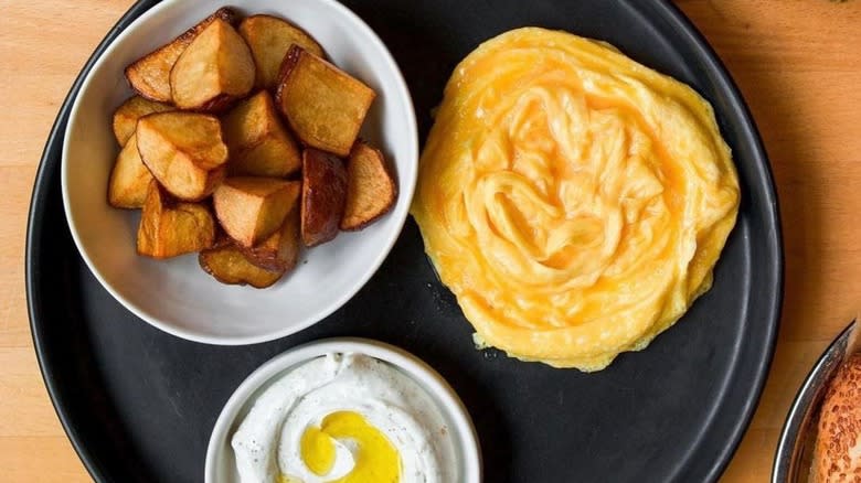 eggs with potatoes and labneh