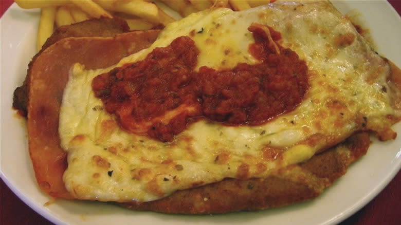 Steak milanesa mozzarella cheese tomato sauce