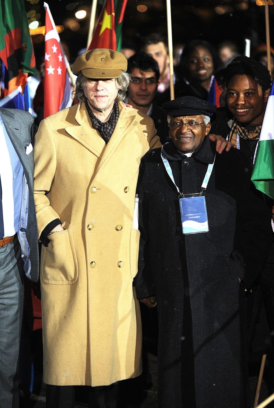 Archbishop Desmond Tutu and Sir Bob Geldof at Old Billingsgate, London, in 2010 (Zak Hussein/PA)