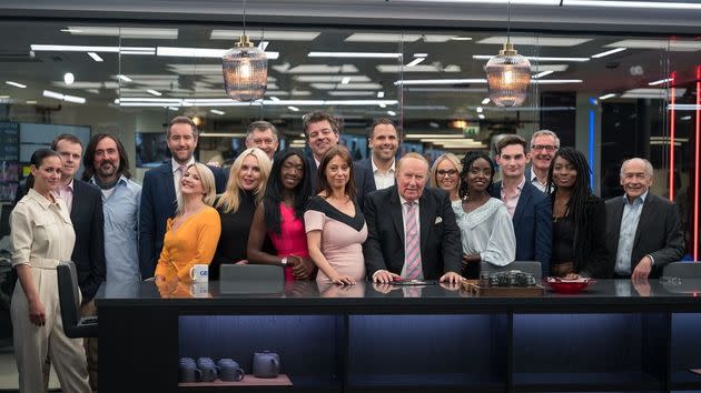 Andrew Neil posing with the on-air GB News team after its launch night (Photo: PA)