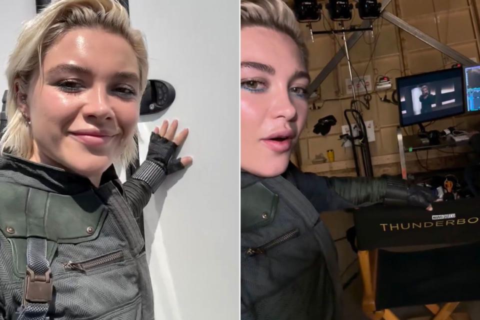 <p>Florence Pugh/Instagram</p> Florence Pugh behind the scenes of Marvel 