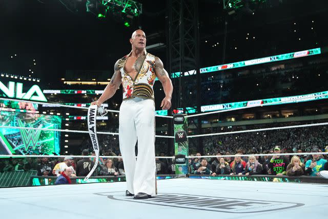 <p>WWE/Getty</p> Dwayne "The Rock" Johnson at WrestleMania 40