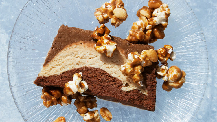 Chocolate-Peanut Butter Semifreddo with Caramel Corn