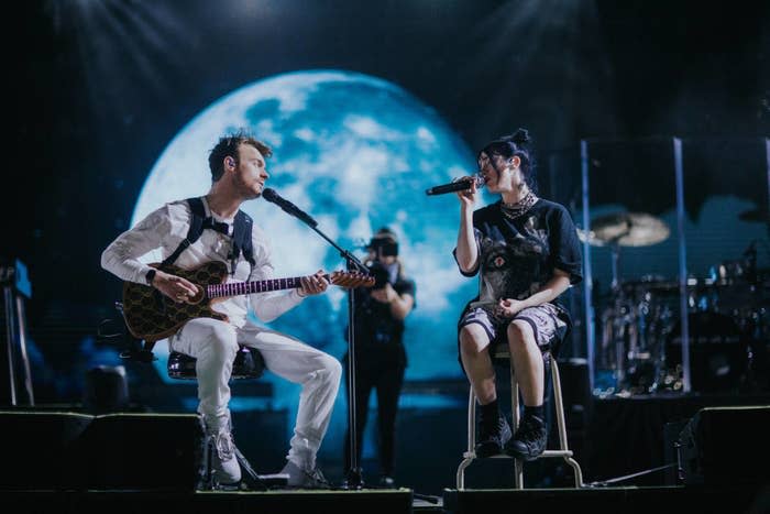 Billie Eilish and Finneas O’Connell on stage in “Billie Eilish: The World’s A Little Blurry."