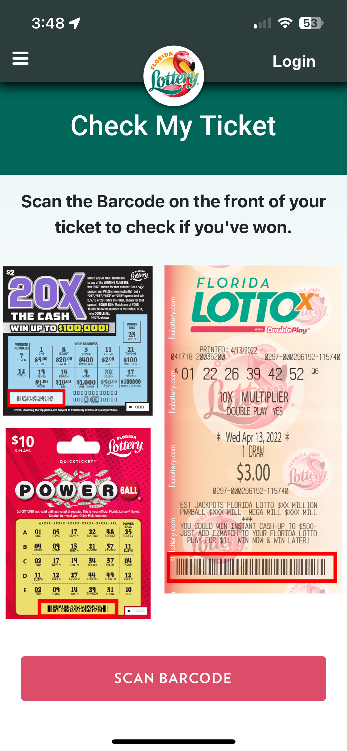 You can scan your Powerball, Mega Millions, Florida Lotto and scratch-off tickets with the Florida Lottery app.