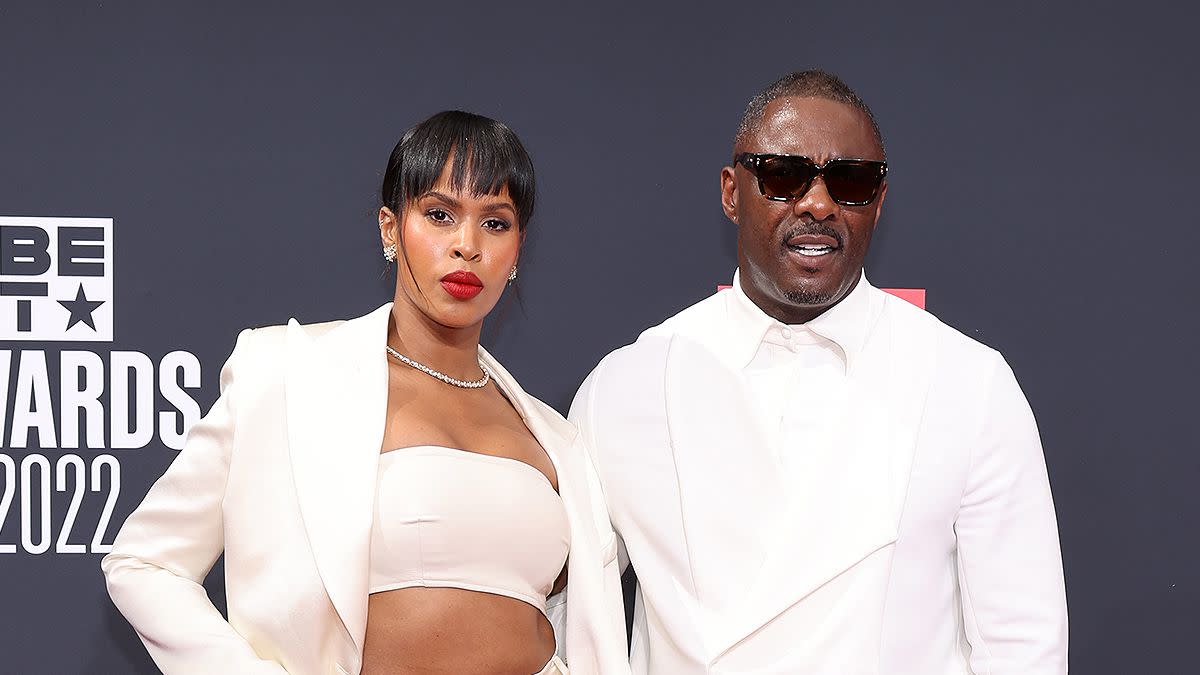 Sabrina Dhowre and Idris Elba attend the 2022 BET Awards at Microsoft Theater on June 26, 2022 in Los Angeles, California.