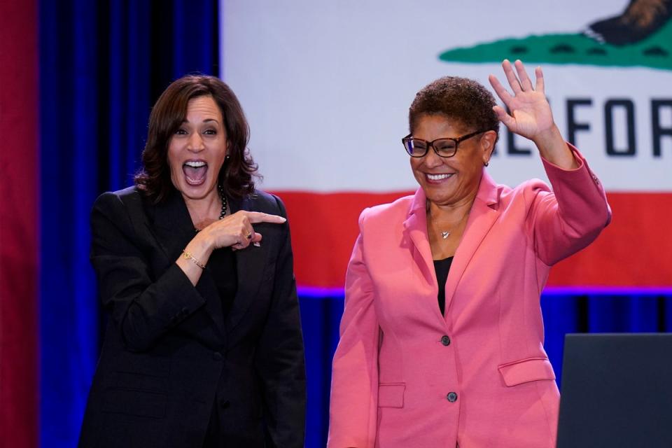 Karen Bass has been endorsed by top Democrats like vice-president Kamala Harris, Hillary Clinton, and Barack Obama. (Copyright 2022 The Associated Press. All rights reserved)