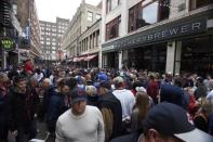 Oct 25, 2016; Cleveland, OH, USA; Baseball and basketball fans on 4th Street before game one of the 2016 World Series between the Chicago Cubs and the Cleveland Indians at nearby Progressive Field. Mandatory Credit: Tommy Gilligan-USA TODAY Sports