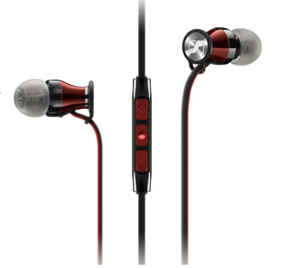 Red, grey and black earbuds. Sennheiser Momentum In-Ear, $169.95