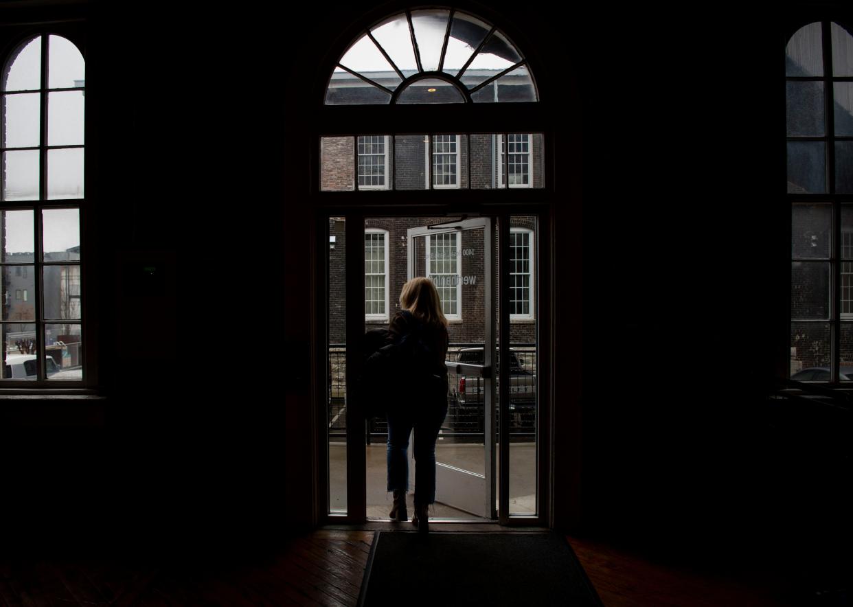 Kellie Reifenberger, a teacher at Covenant School, leaves her home in Nashville, Tenn., for work at Brentwood Hills Church of Christ on Wednesday, March 6, 2024. Reifenberger described the church as being a light in their lives during their darkest hour.