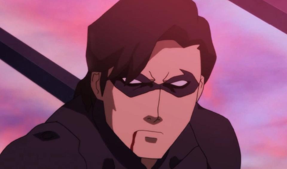 Nightwing with blood on his face in &quot;Batman: Bad Blood&quot;