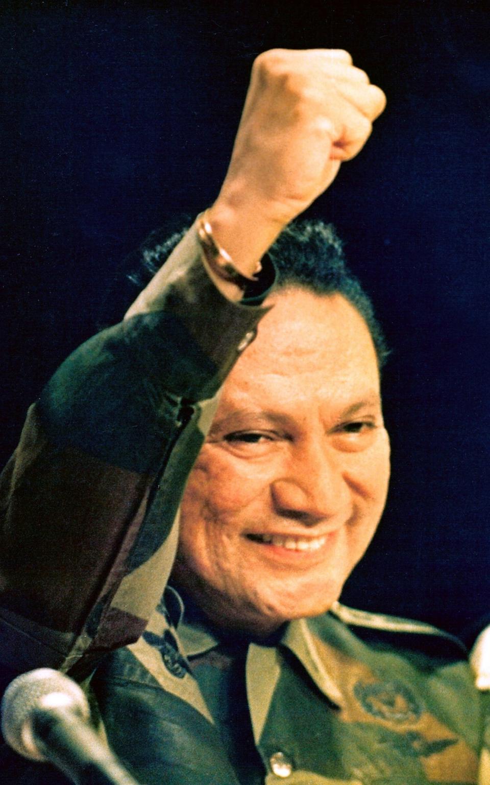 Manuel Noriega gestures while giving a speech in Panama City in this March 1988 - Credit: Reuters