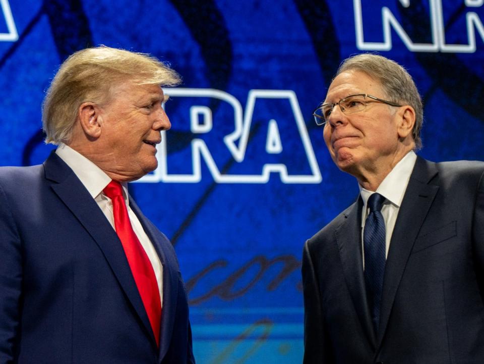 Donald Trump and Wayne LaPierre at the National Rifle Association’s annual meeting In Houston (Getty Images)