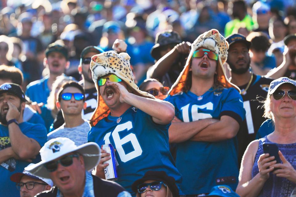 Jaguars fans show their passion during a Nov. 19 game against the Tennessee Titans. The Jaguars will play their first home Monday night game since 2011 against Cincinnati.