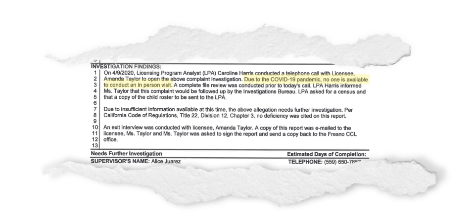 An investigative document obtained by the Times-Delta says an earlier complaint against Amanda Taylor was only followed up by phone “due to COVID-19 pandemic” and the allegation was found to be unsubstantiated. Roughly a year after the investigation closed, Taylor was arrested on suspicion of abusing and killing another child in her care.