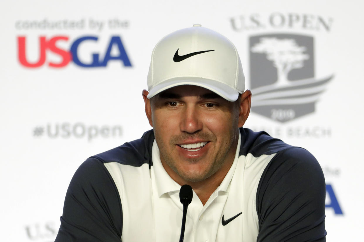 Brooks Koepka speaks to the media at a news conference at the U.S. Open Championship golf tournament Tuesday, June 11, 2019, in Pebble Beach, Calif. (AP Photo/Matt York)