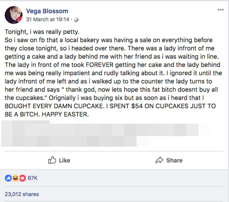 Vega shared the story on Facebook and it's since gone viral. Photo: Caters News