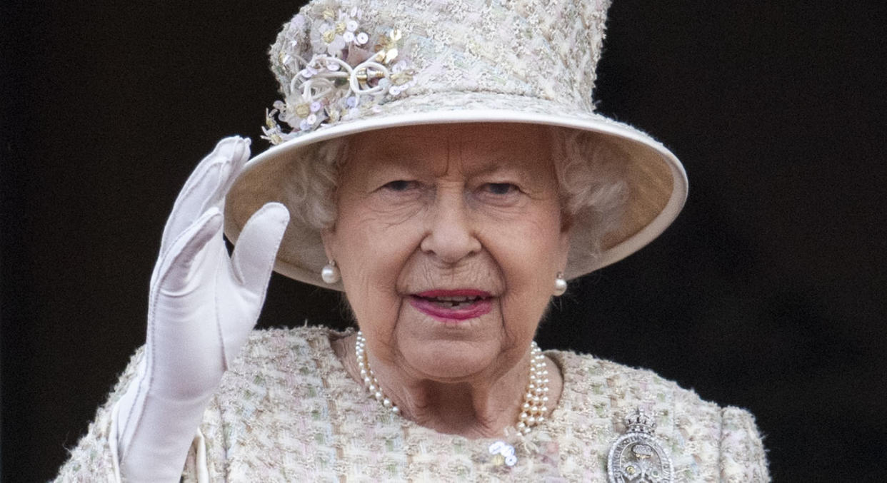 LONDON, ENGLAND - JUNE 08: Queen Elizabeth II during Trooping The Colour, the Queen's annual birthday parade, on June 8, 2019 in London, England. (Photo by Mark Cuthbert/UK Press via Getty Images)