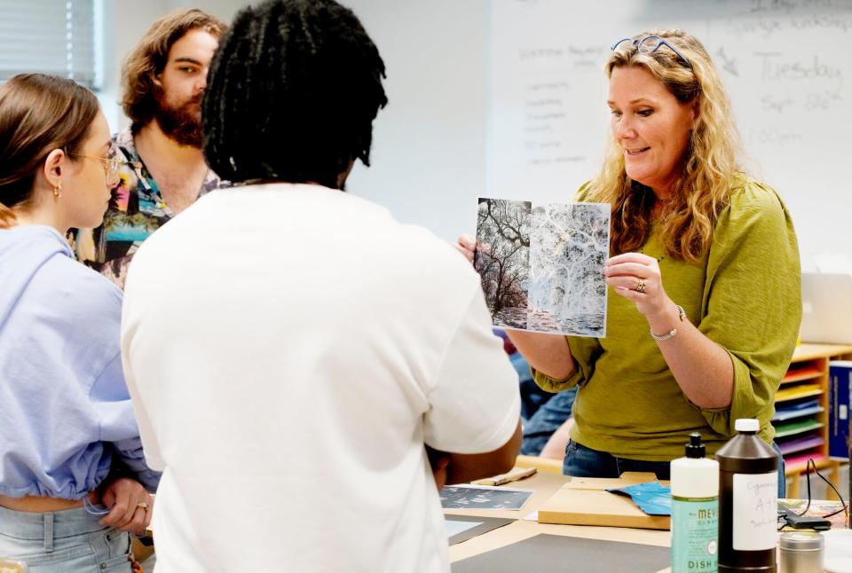 Jennifer Robison, Assistant Professor and Program Director for the Communication Media program at BPCC, teaches the cyanotype photography process in her ‘History of Photography’ class.