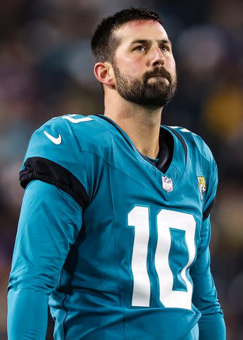 <p>Perry Knotts/Getty</p> Brandon McManus #10 of the Jacksonville Jaguars during an NFL football game against the Baltimore Ravens at EverBank Stadium on December 17, 2023