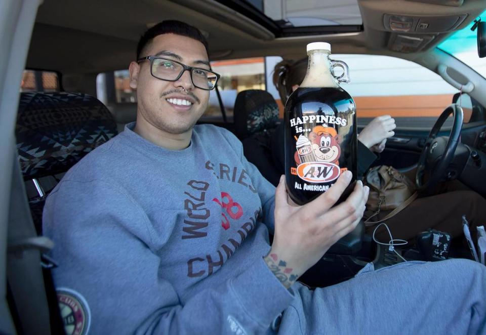 Juan Pacheco lives down the street from the A&W restaurant in Atascadero and said he was sad it was closing. “I’ve been coming here since I was a kid,” Pacheco said. He bought a jug of A&W root beer ahead of the restaurant’s closure.
