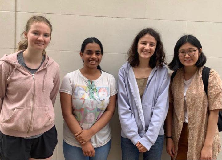 The winning team from St Paul’s Girls’ School (Amazon Longitude Explorer Prize/PA)