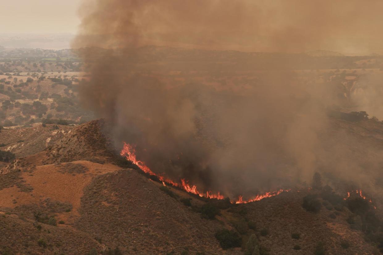 <span>The Lake fire burns close to what was Michael Jackson's Neverland Ranch in Los Olivos, California, on 6 July 2024.</span><span>Photograph: David Swanson/Reuters</span>